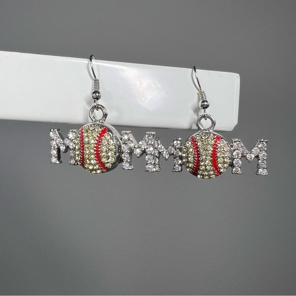 Sparkling softball MOM Rhinestone Earrings